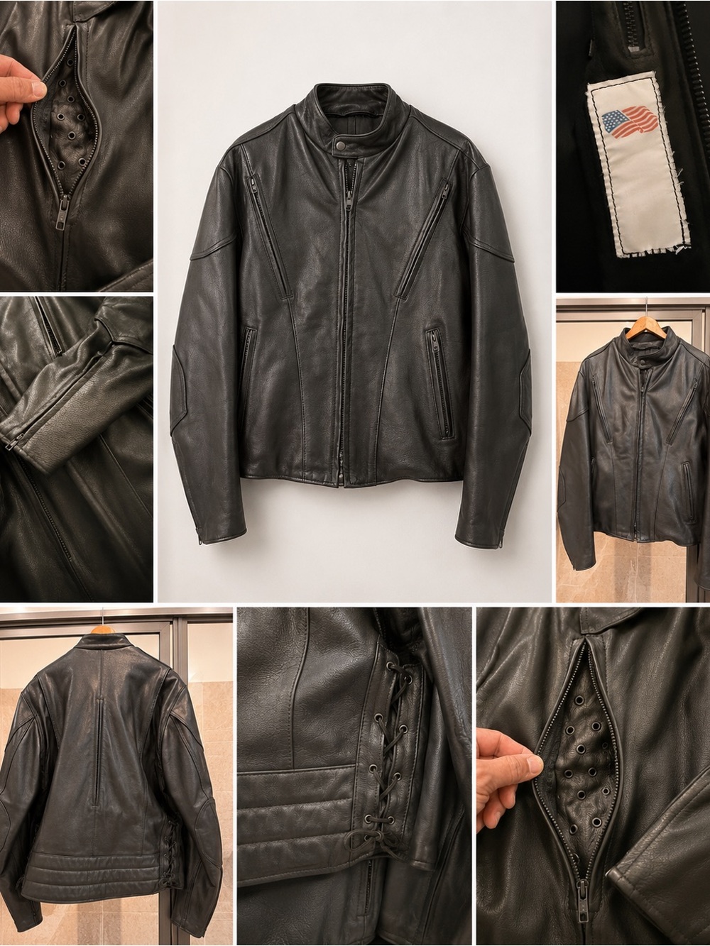 Vintage Fashion by Rose Men's Black Leather Biker Jacket - Classic Zip Front